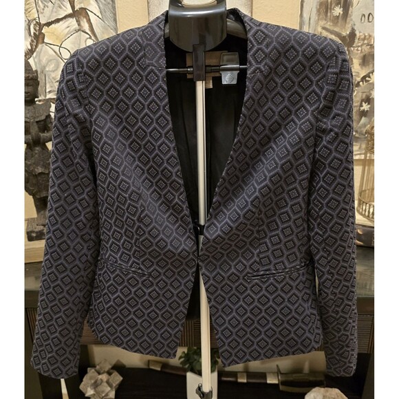 Banana Republic Collarless Blazer Dark Grey Pattern Size 8‎ - Picture 1 of 6